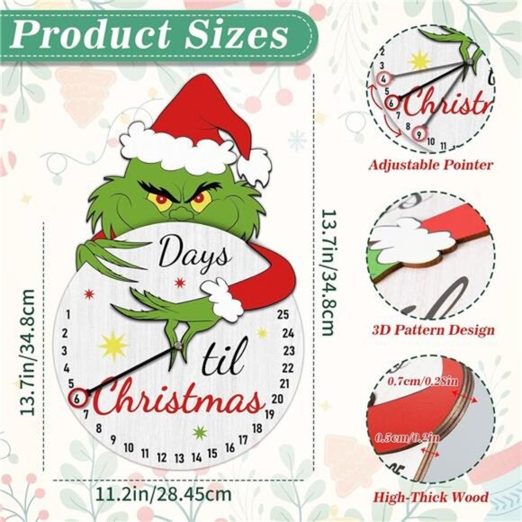 Wooden Christmas Countdown Calendar Sign, Advent Table Decor for Holiday Home - Picture 3 of 8